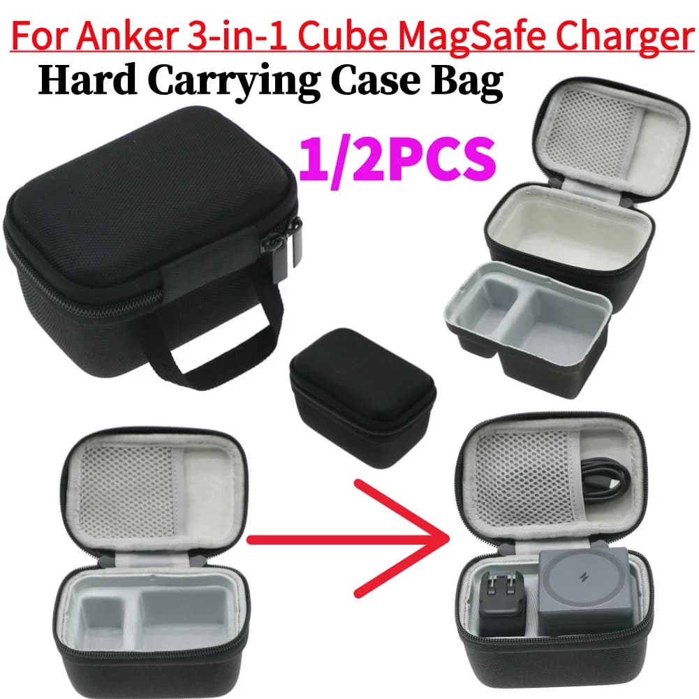 Custodia rigida in EVA per caricabatterie MagSafe Anker 3-in-1 Cube, custodia da viaggio antiurto con tasca in rete, custodia protettiva rigida