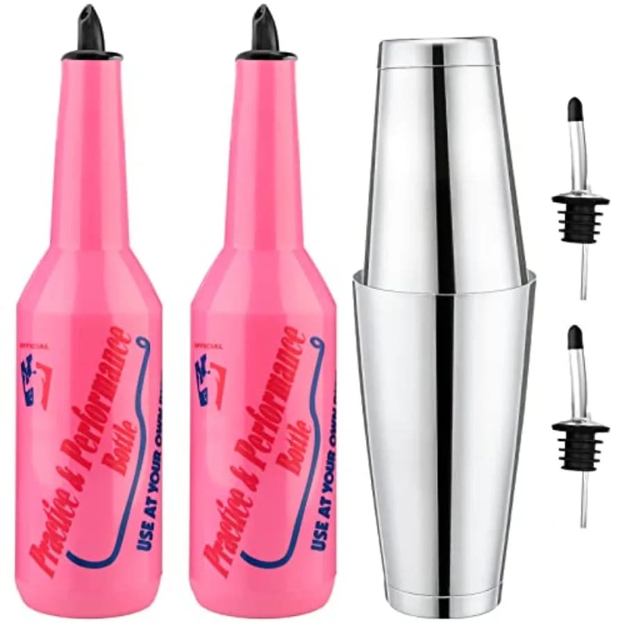 Flair Bottle - Pink Flair Bartender Kit 7pcs Flair Bottle 25oz/750ml Boston Cocktail Shaker Flair Bartender Practice and Perfor