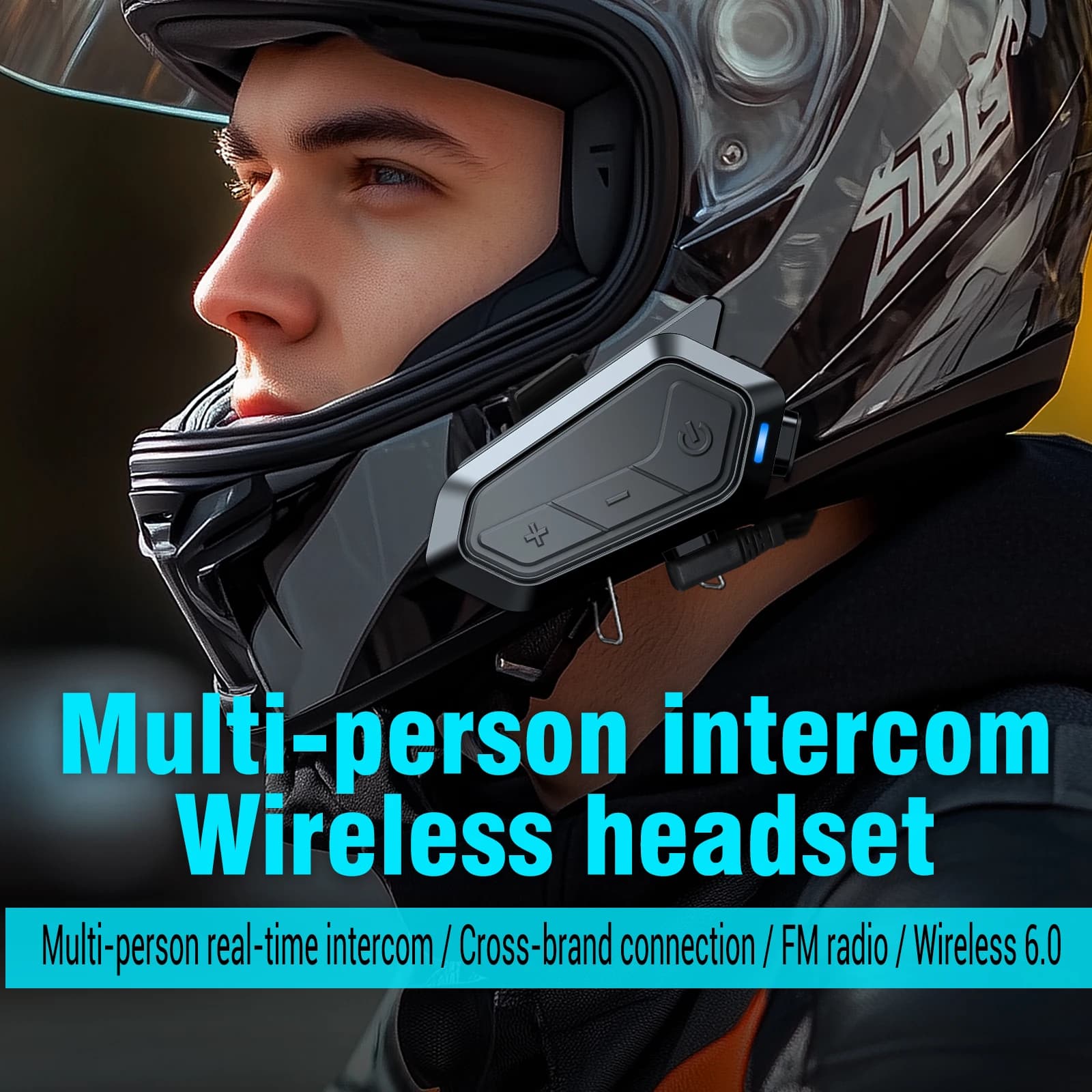 Nuovo auricolare per casco da moto V1 Interfono per moto Cuffie per casco con riduzione del rumore con auricolare wireless impermeabile Bluetooth 6.0