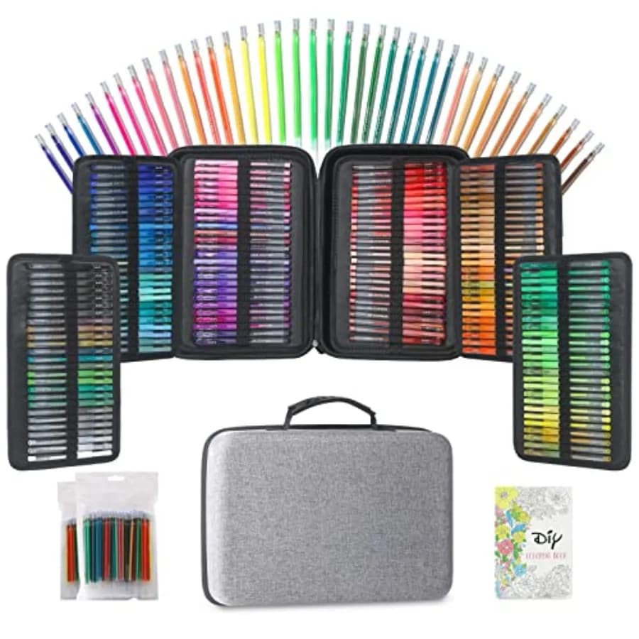 Set di 312 Penne Gel per Libri da Colorare per Adulti, 156 Colori Penne Colorate per Artisti con 156 Ricariche e Libro da Colorare, Penne Gel Glitterate