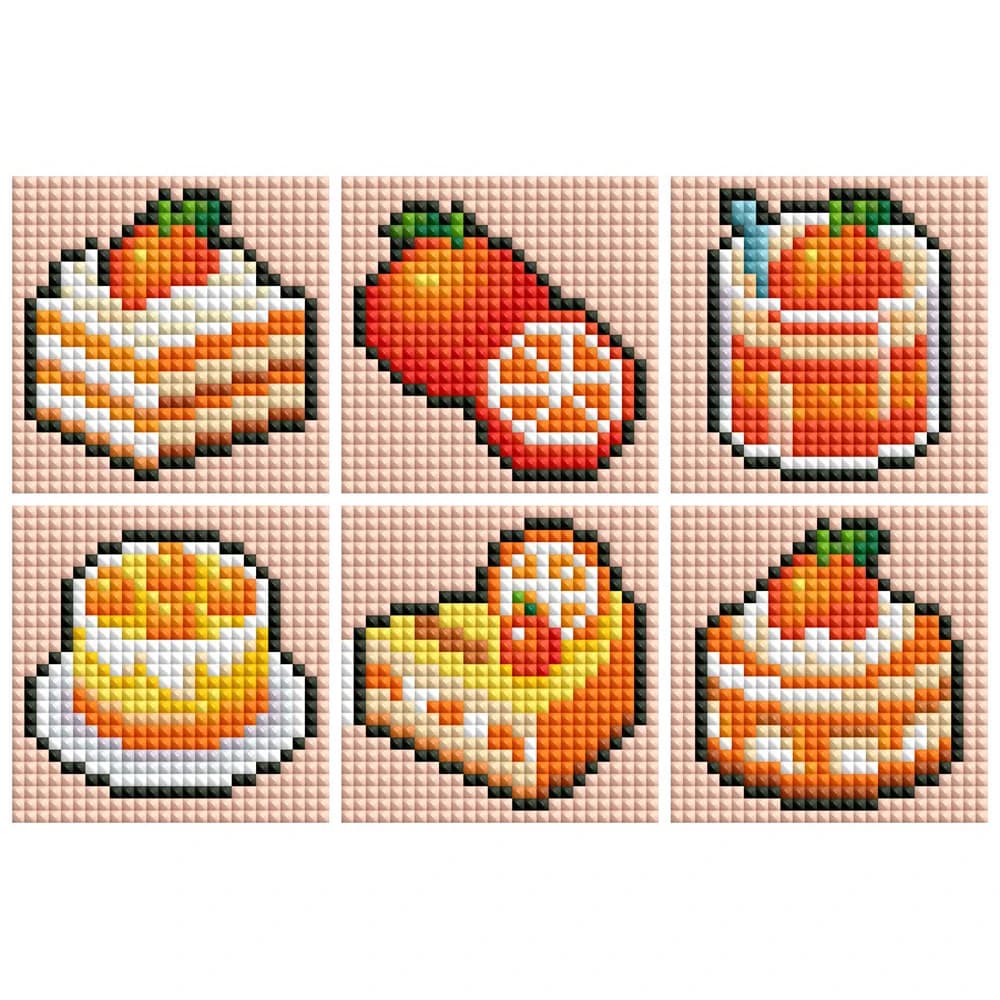 Minigem ® Kit di Pittura Diamantata 5D in Resina Quadrata per Dessert all'Arancia 6,4 cm × 6,4 cm - Set Mosaico Mini Dolcetti da 6 Pezzi