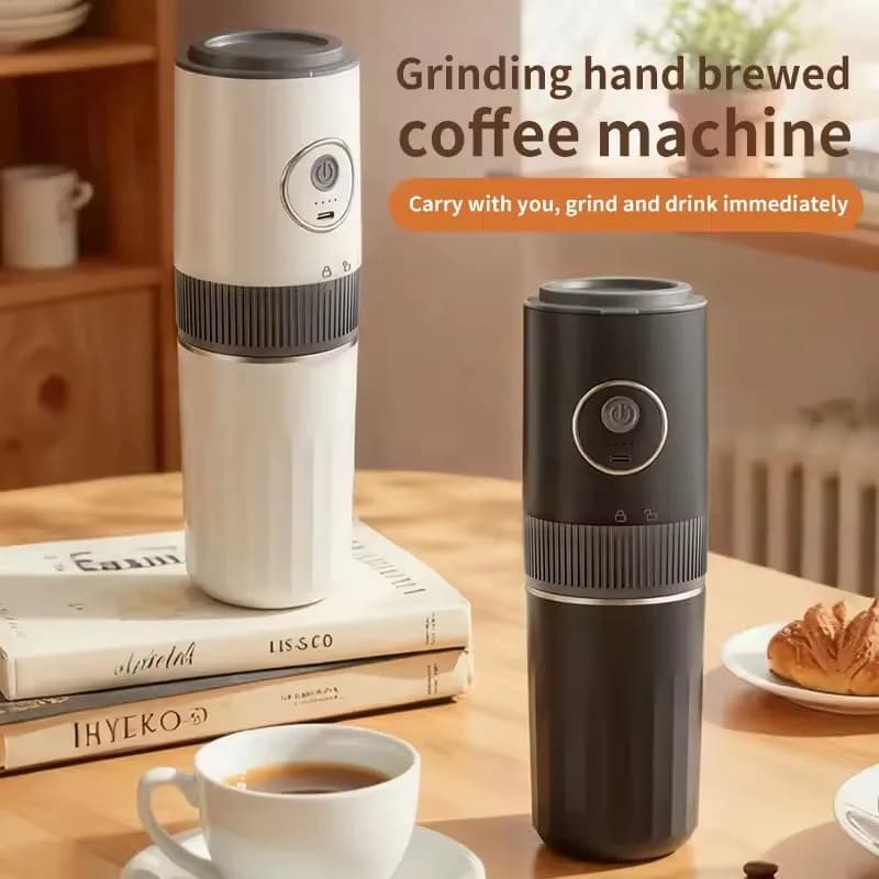 Travel-Friendly All-in-One Coffee Maker - Built-in Grinder, Handheld Espresso Machine & Mini Pour Over Cup for Home and Outdoor