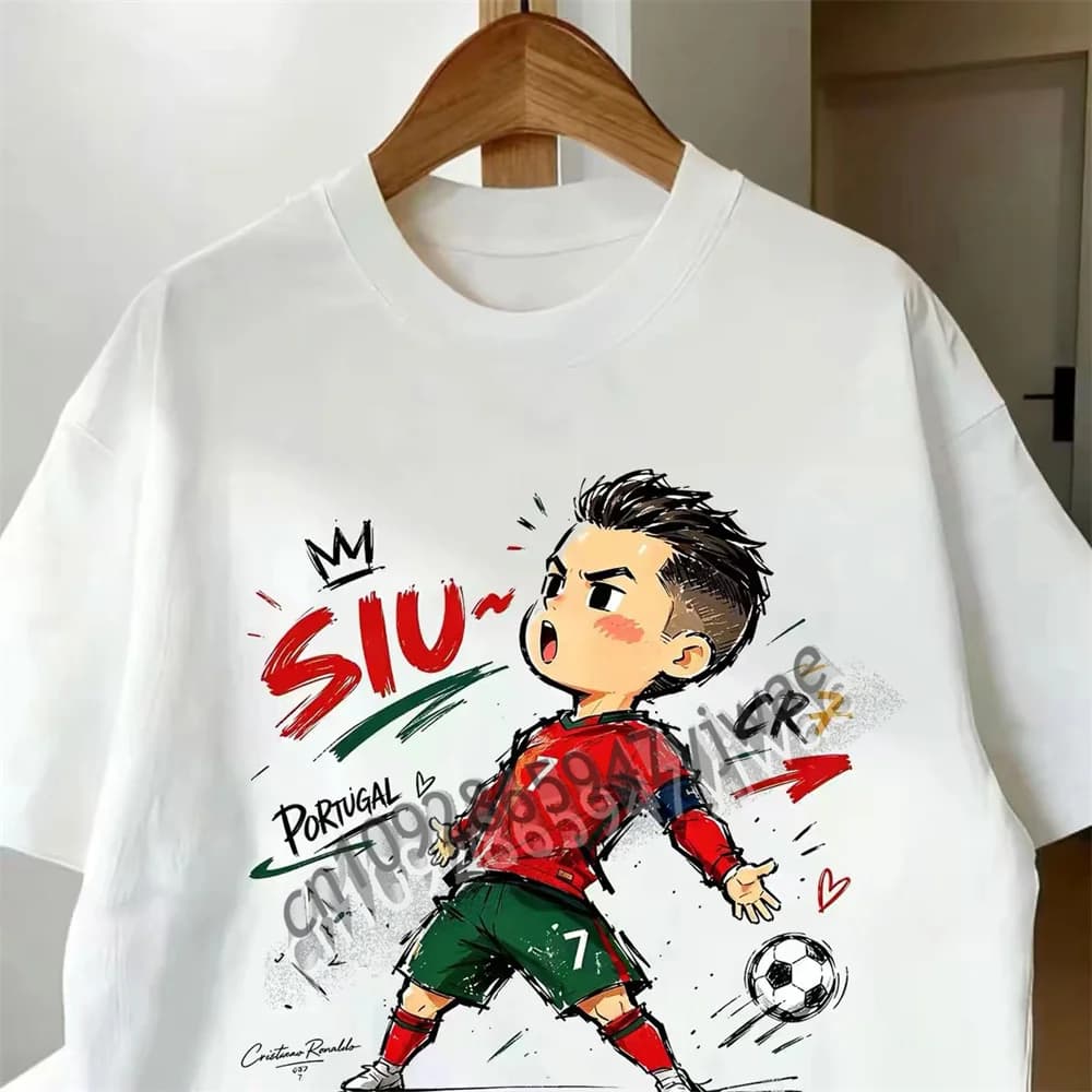 Cute Version Ronaldo SIU Celebration Cartoon Graphic T-Shirt Fan Commemorative Edition Short Sleeved Summer Adult Kid'S T-Shirt