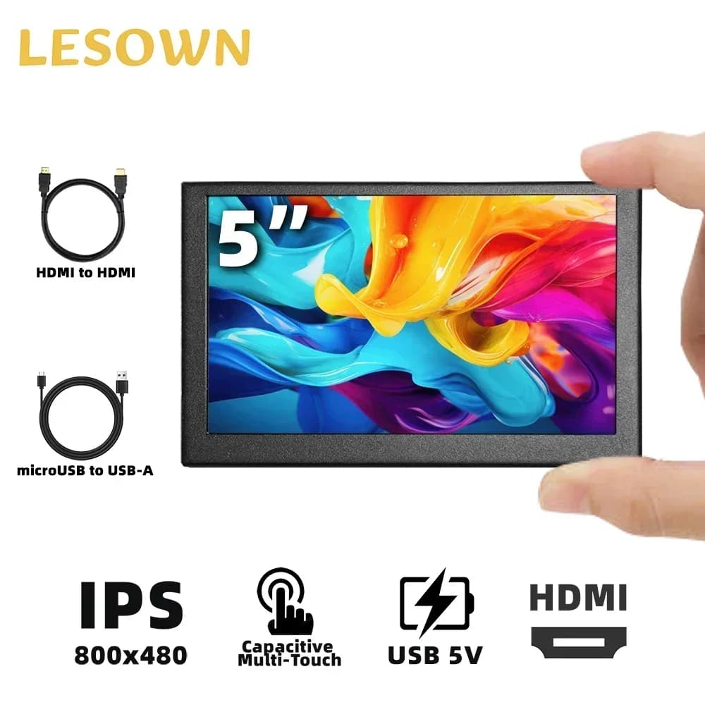 LESOWN Monitor 5 Inch HDMI IPS Capacitive Touch 800x480 LCD Mini Display for Raspberry Pi TV Box Computer PC