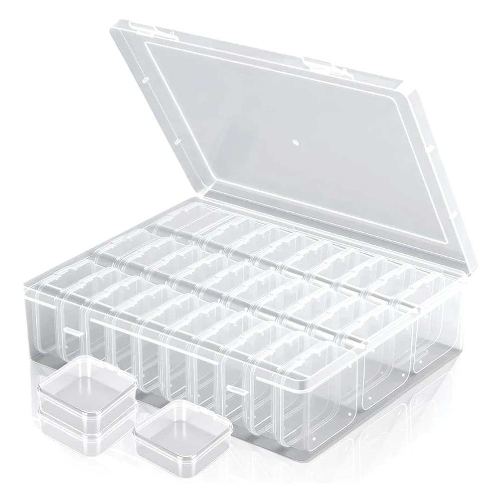CQMF-Scatola portaoggetti per perline, 31 mini organizer trasparenti per gioiellieri e contenitori portaoggetti con coperchio incernierato, ideale per progetti di creazione di gioielli fai-da-te
