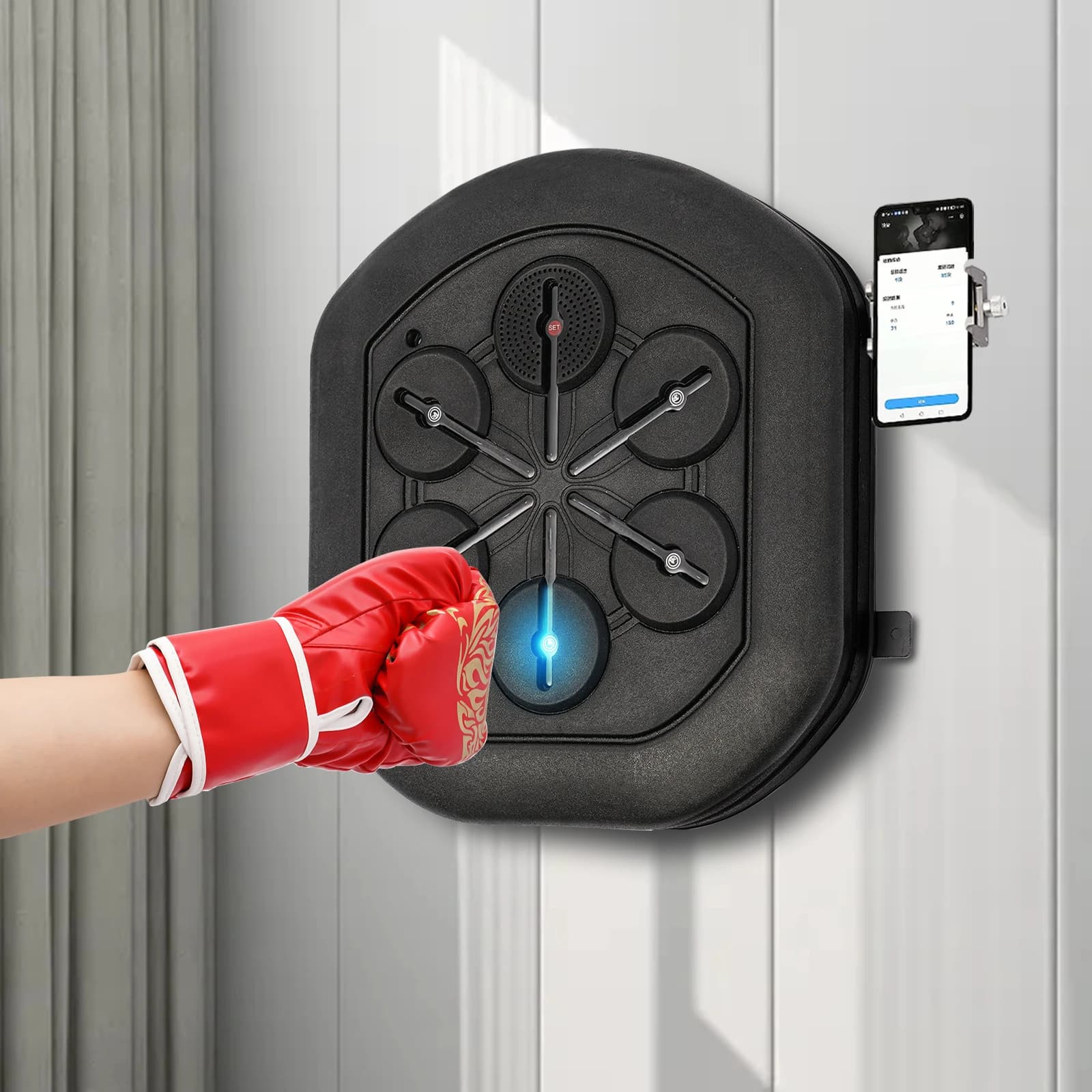 Wall Music Boxing Machine with LED Lights, Bluetooth Boxing Equipment, Kickboxing Boxing Gloves, Karate, Home Training