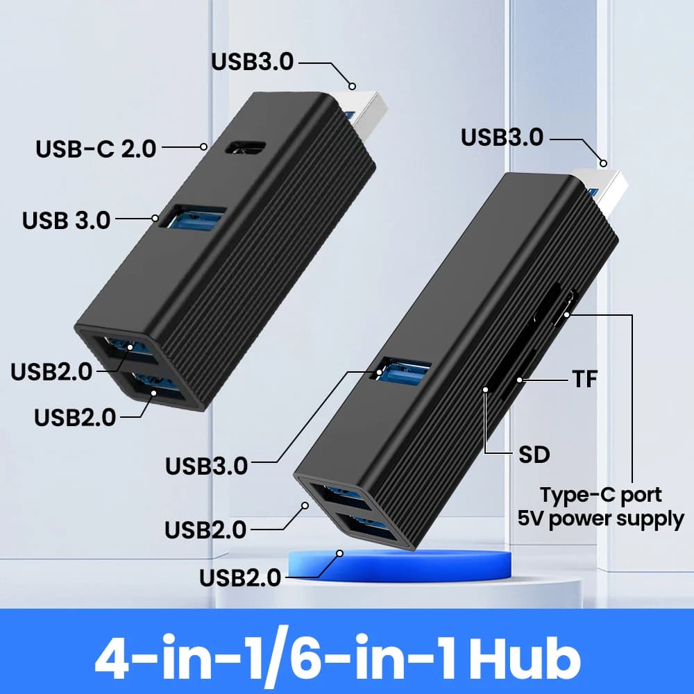 Hub USB 4 in 1/6 in 1 USB 3.0 2.0 con 4/6 porte, splitter multi USB, lettore di schede SD e TF USB 3.0 per accessori per computer e laptop