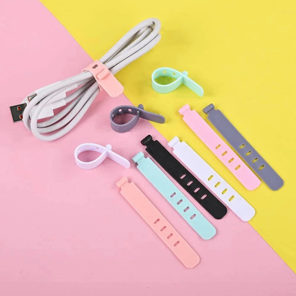 Organizzatore di cavi rilegatura di cavi in Silicone gestione dei fascette per cavi bobina avvolgitore Marker Holder Tape Lead Straps Trig Rain