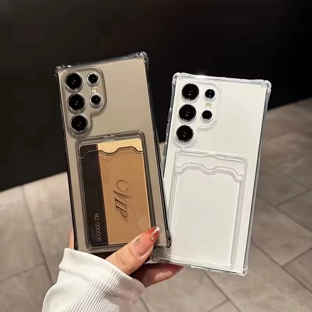 Custodia Trasparente per Telefono con Porta Carte per Samsung Galaxy S26 S25 S24 S23 S22 S21 S20 Ultra Plus FE Note20 Ultra, Cover Morbida in Silicone