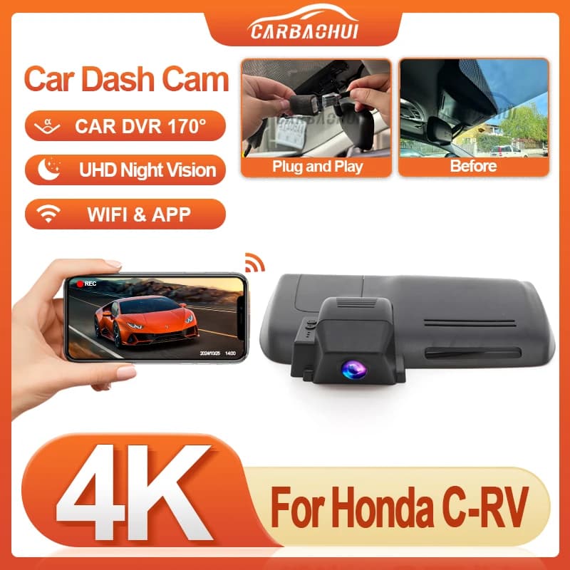 Plug and Play UHD 4K 2160P Telecamera da cruscotto per auto per Honda CRV CR-V 5th 2017-2022, Videoregistratore DVR per auto Dash Cam WIFI e controllo APP