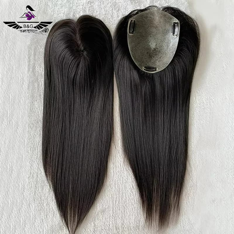 Hot Sale Ready to Ship Good Quality Human Hair Natural Top Super Soft Thin Skin Base Clip in Topper Pieces for Women