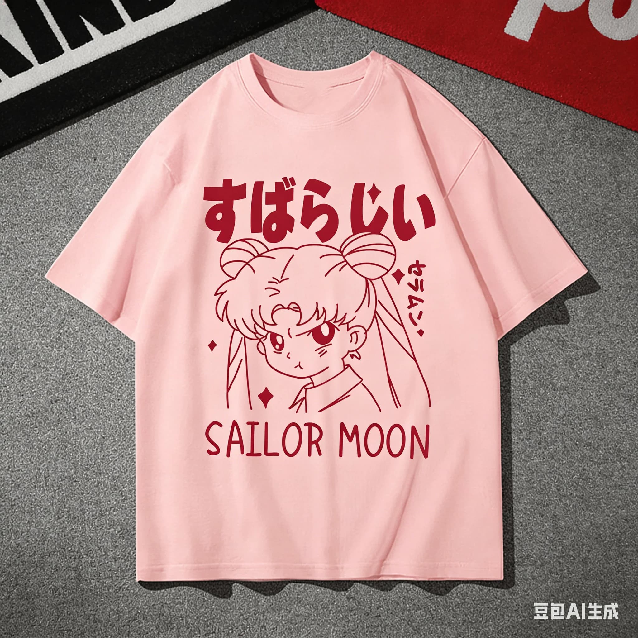 Adult and Children's Sailor Moon Tsukino Usagi Tsundere Face! Y2K Harajuku Style Pure Cotton Retro Anime Short Sleeve