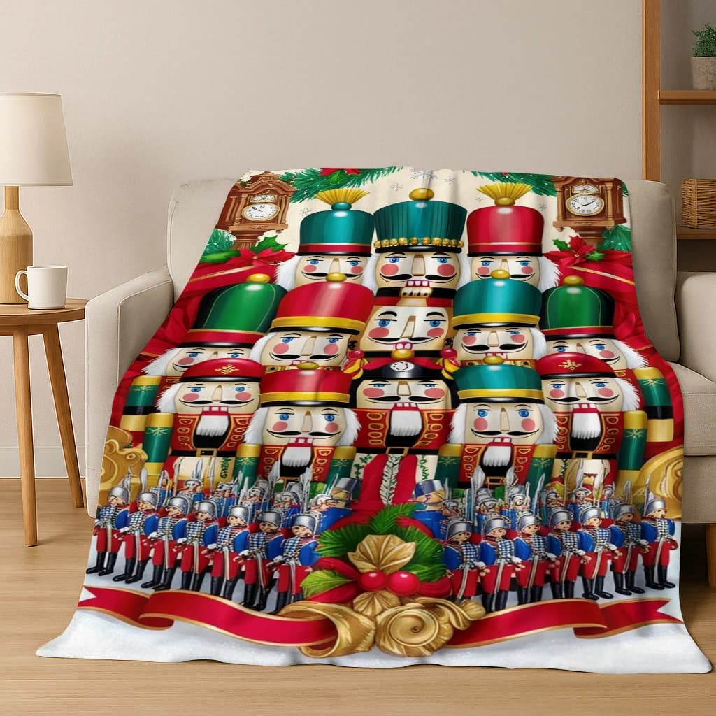 2026 Nuovo Schiaccianoci Buon Albero di Natale Cartoon Burattino Regalo Coperta di flanella, Coperta morbida per la casa Camera da letto Divano letto Bambini