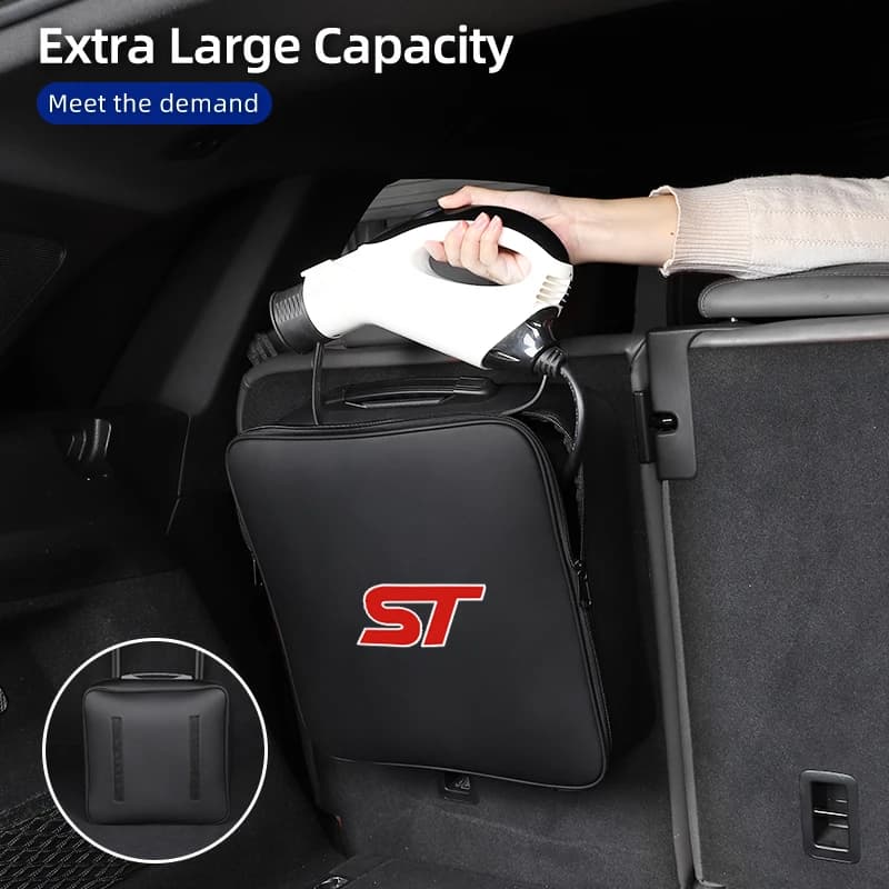 New Energy Vehicle Charging Gun Storage Pouch Waterproof Leather Car Organizer Bag For Ford ST Line Racing RS S Kuga Fiesta