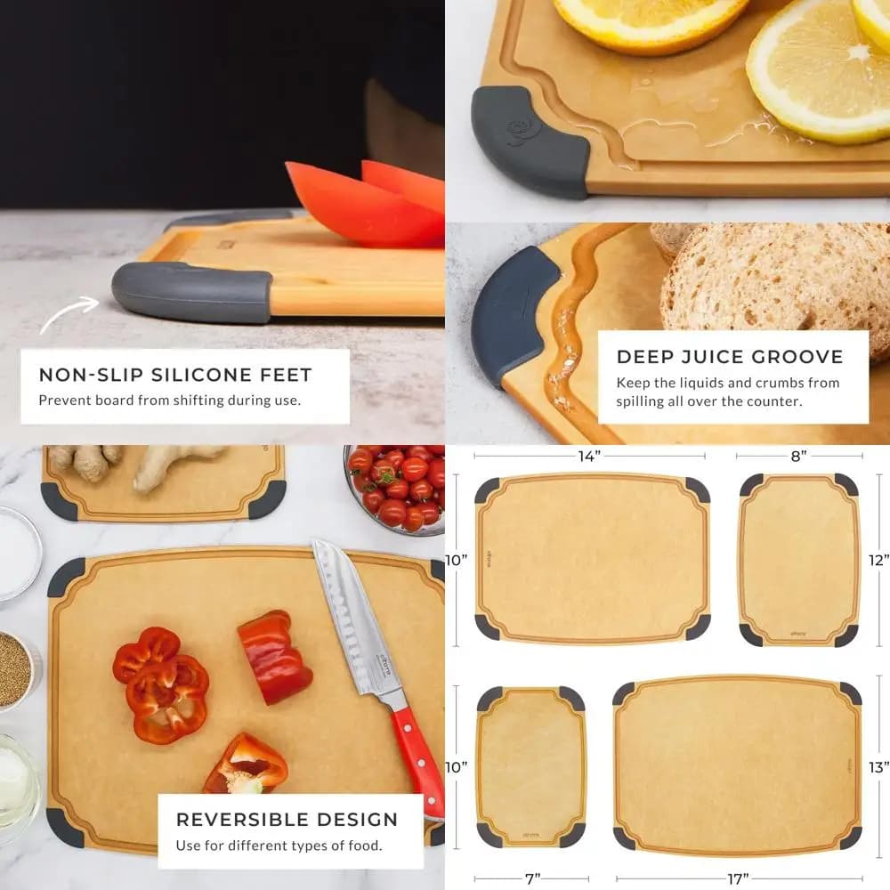 Set di 4 Taglieri Reversibili con Bordi Antiscivolo, Lavabili in Lavastoviglie, Senza BPA, per Uso in Cucina