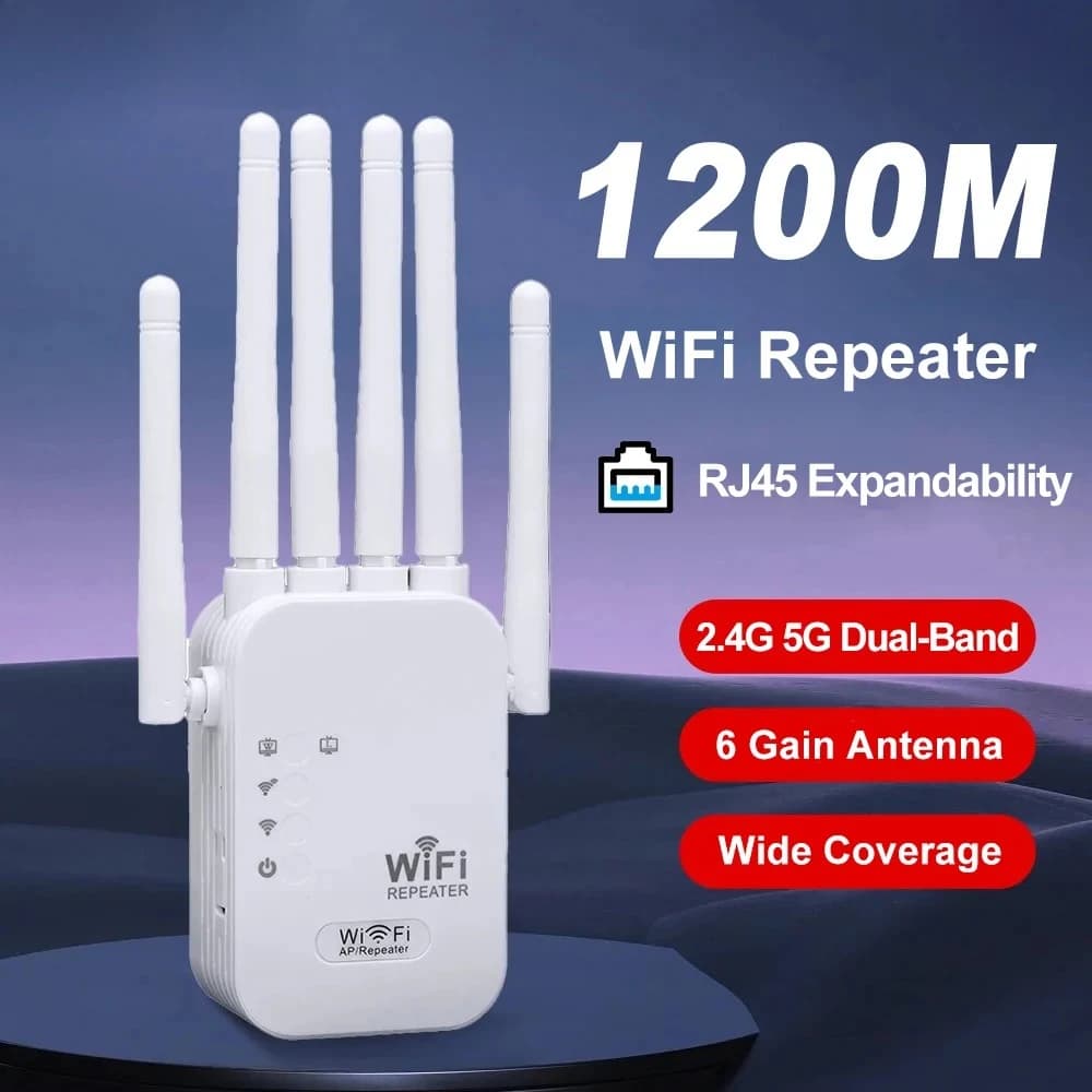 1200Mbps Dual Band 2.4G/5G WiFi Repeater Extender Wireless Signal Booster Amplifier for Home Network Coverage