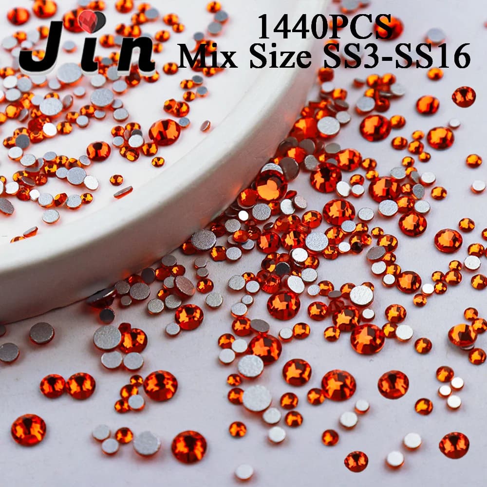 JIN 1440 Pz Formato Della Miscela SS3-SS16 Vetro Nero FlatBack Strass Cristallo Glitter Diamante Non Hotfix Strass per Unghie artistiche Vestiti