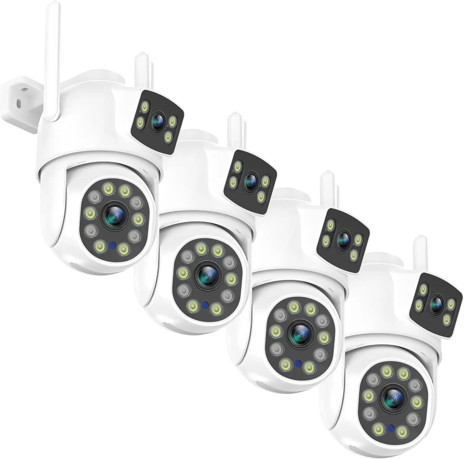 Outdoor Security Camera with Dual Lens Linkage and PTZ, 6MP WiFi, 360° View, Auto Tracking, Motion Detection, Color Night Vision, Two-Way Audio, Compatible with Alexa (4-Pack)