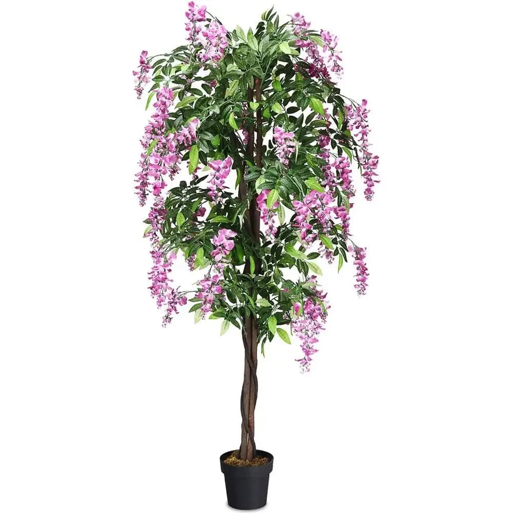 Albero di Glicine Artificiale da 1,8 m con Rami Pendenti, Piante Verdi in Vaso per Interni ed Esterni, Bellissimo Albero Decorativo con Aspetto Naturale