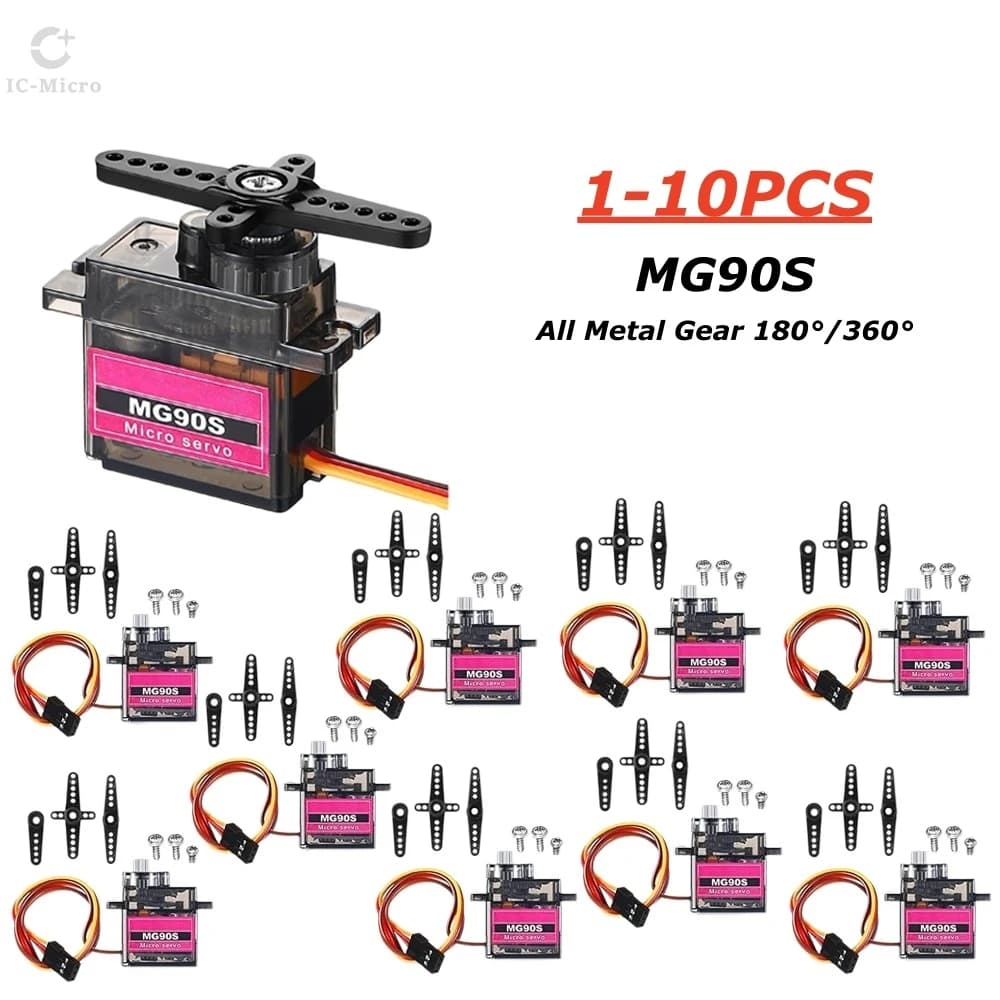 Servo XZG MG90S con Ingranaggi Interamente in Metallo 9g, Versione Migliorata SG90 per Elicottero, Aereo, Barca, Auto, Trex 450, Robot RC, 180/360 Gradi, 1-10 Pezzi