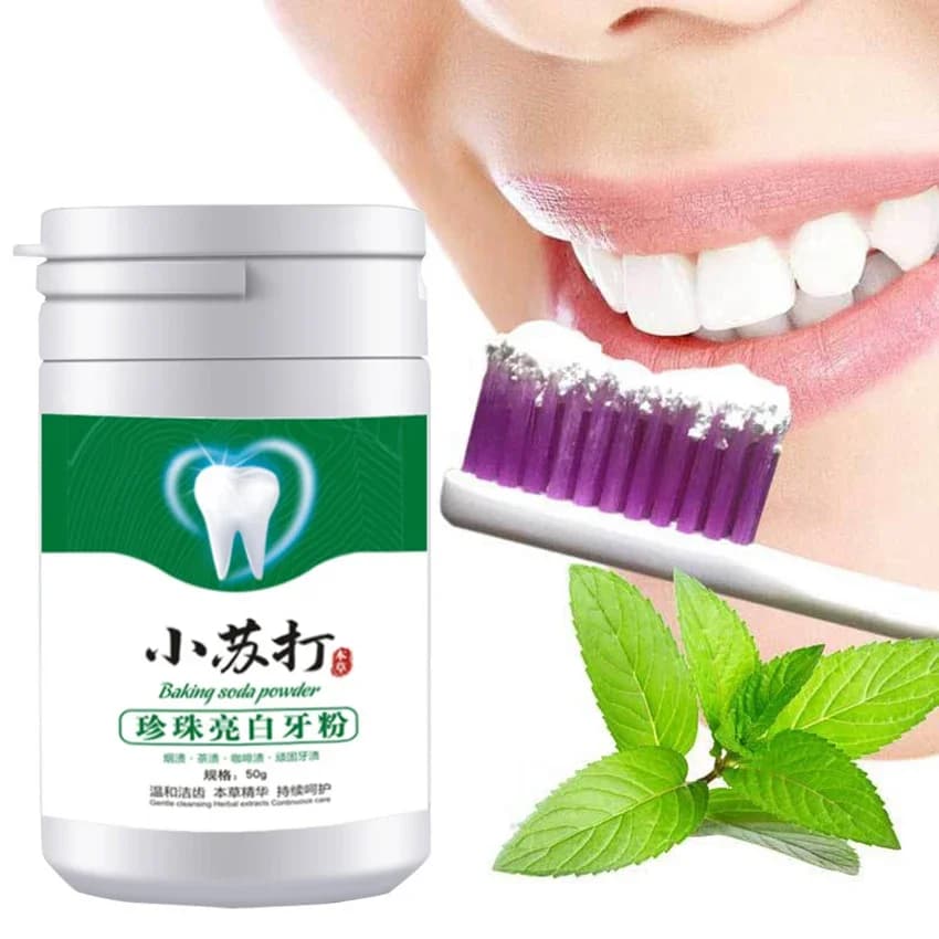 Bicarbonato di sodio schiarente polvere per denti, pulizia della placca, polvere per denti per sbiancamento dei denti, macchie polvere per spazzolatura 50g