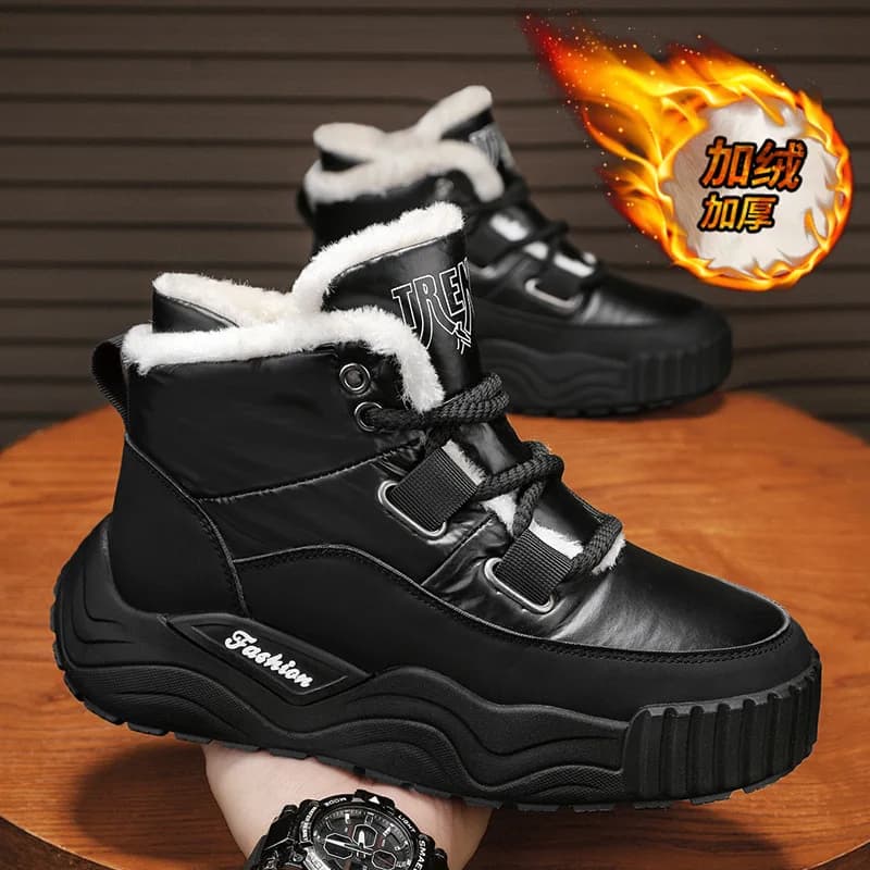 Stivali da neve da uomo Stivali da neve in pelle impermeabili invernali Peluche addensato Scarpe di cotone caldo Stivali con plateau antiscivolo Botas Para Hombre