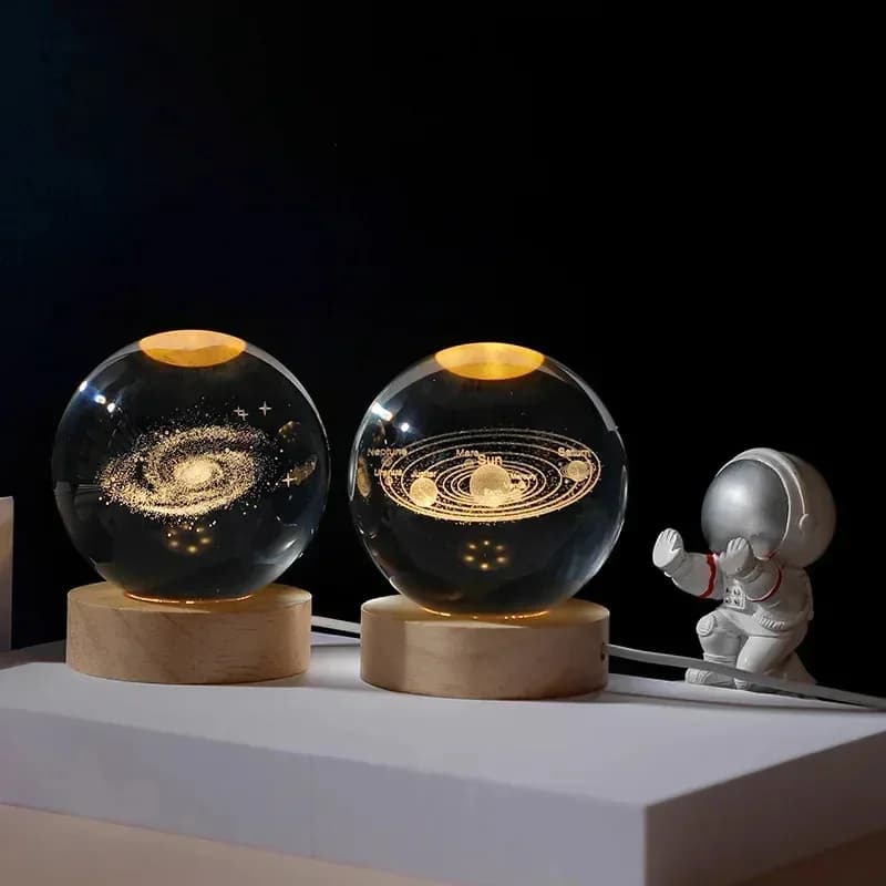 Globo di vetro del sistema solare inciso al laser con sfera di cristallo 3D da 6 cm, pianeta, luce notturna, con base a LED, regalo per l'astronomia, decorazione per il desktop di casa
