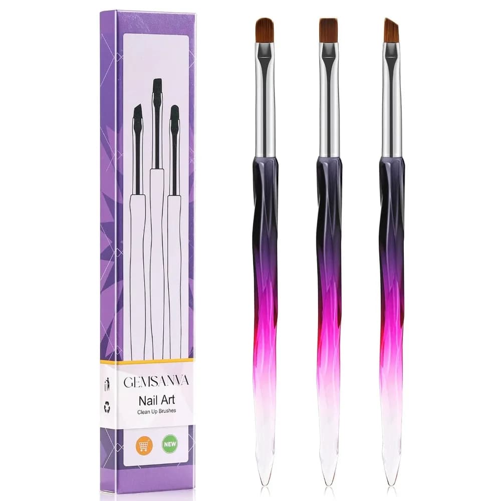 Nail Art Clean Up Brushes Set of 3 Flat Oval Fine Angled Gel Nail Brushes For Removing Polish Mistakes Cleaning Cuticles Nail Art Design Painting DIY Manicure Tools
