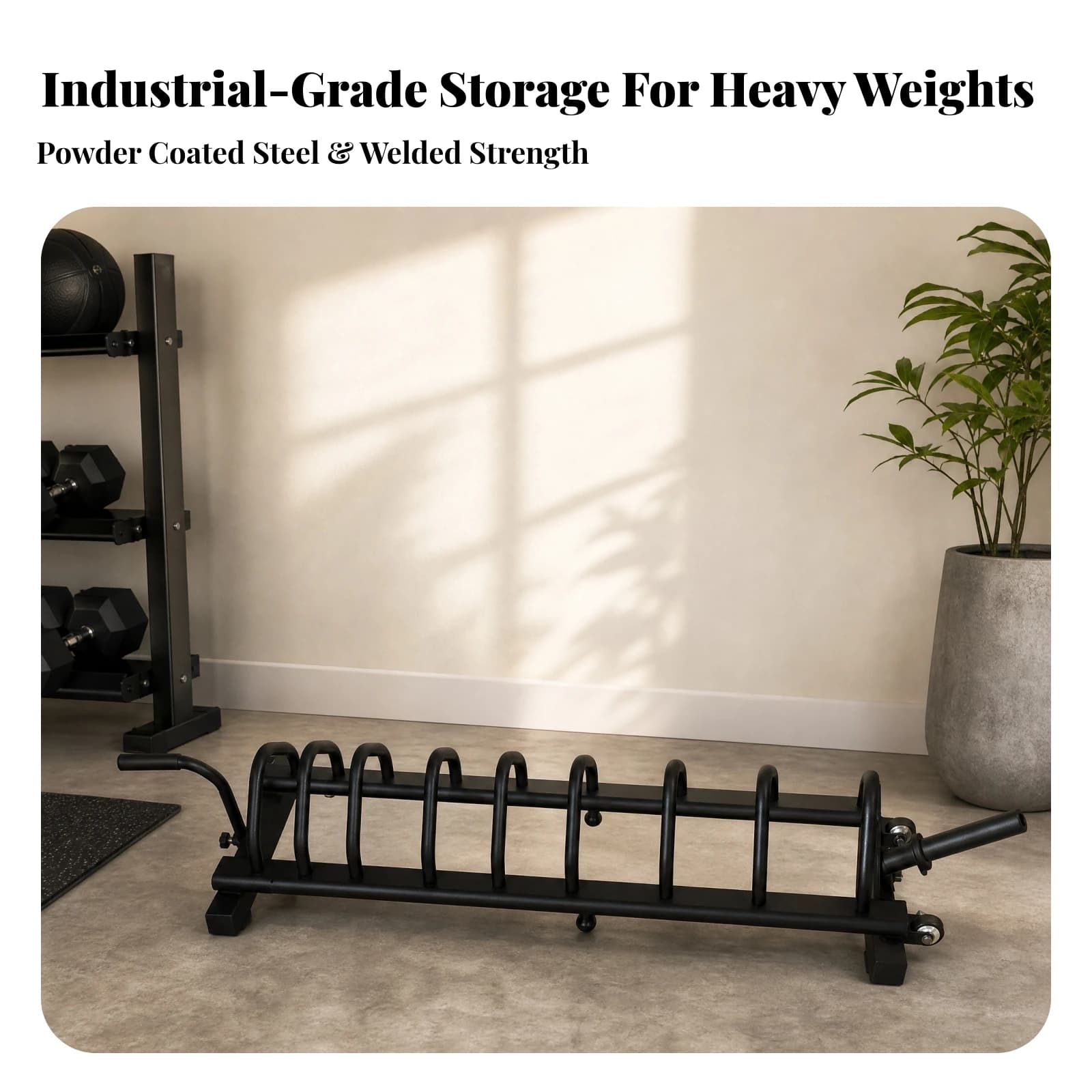 Barbell Plate Storage Rack with Caster Wheels Long-Lasting Portable Weight Plate Rack with Handle Stable Easy to Assemble