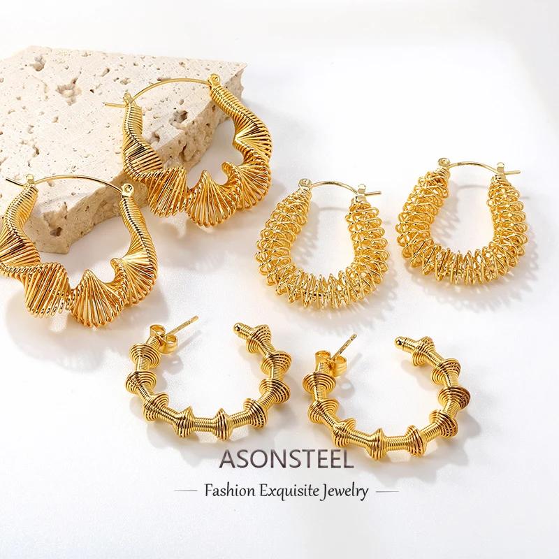 ASONSTEEL Stainless Steel Hollow Big Hoop Earrings 3 Pairs Set For Woman Gold Color Gorgeous Charm Metal Wedding Party Gifts