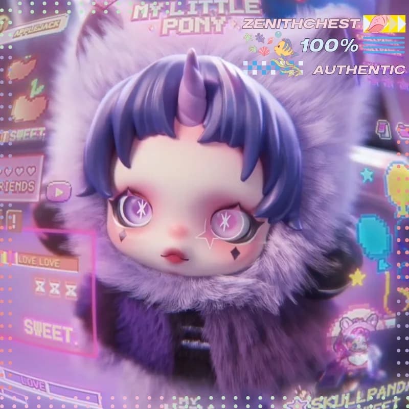 POPMART SKULLPANDA × My Little Pony Ciondolo Peluche per Borsa Blind Box, Portachiavi Anime Edgy, Regalo a Sorpresa per Amanti degli Accessori per Borse