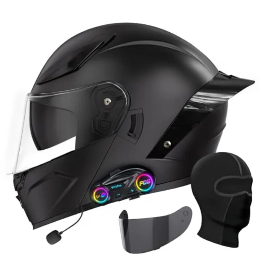 Casco da moto Bluetooth, casco modulare integrale con interfono Bluetooth, omologato DOT Dual Vi