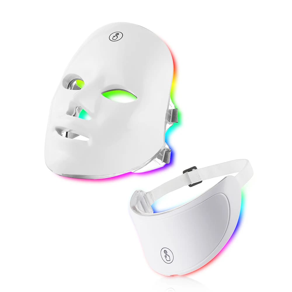 Maschera per il collo con fotoni per maschera facciale a LED per macchina per la bellezza del viso e del collo con massaggiatore per la cura della pelle a 7 colori