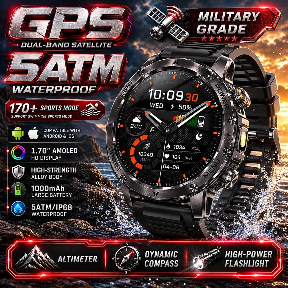 LIGE 2026 Smartwatch Militare con Batteria Super Capacitiva da 1000mAh, Schermo HD Grande da 1.7", Chiamate Bluetooth, Impermeabile IP68, per Uomo