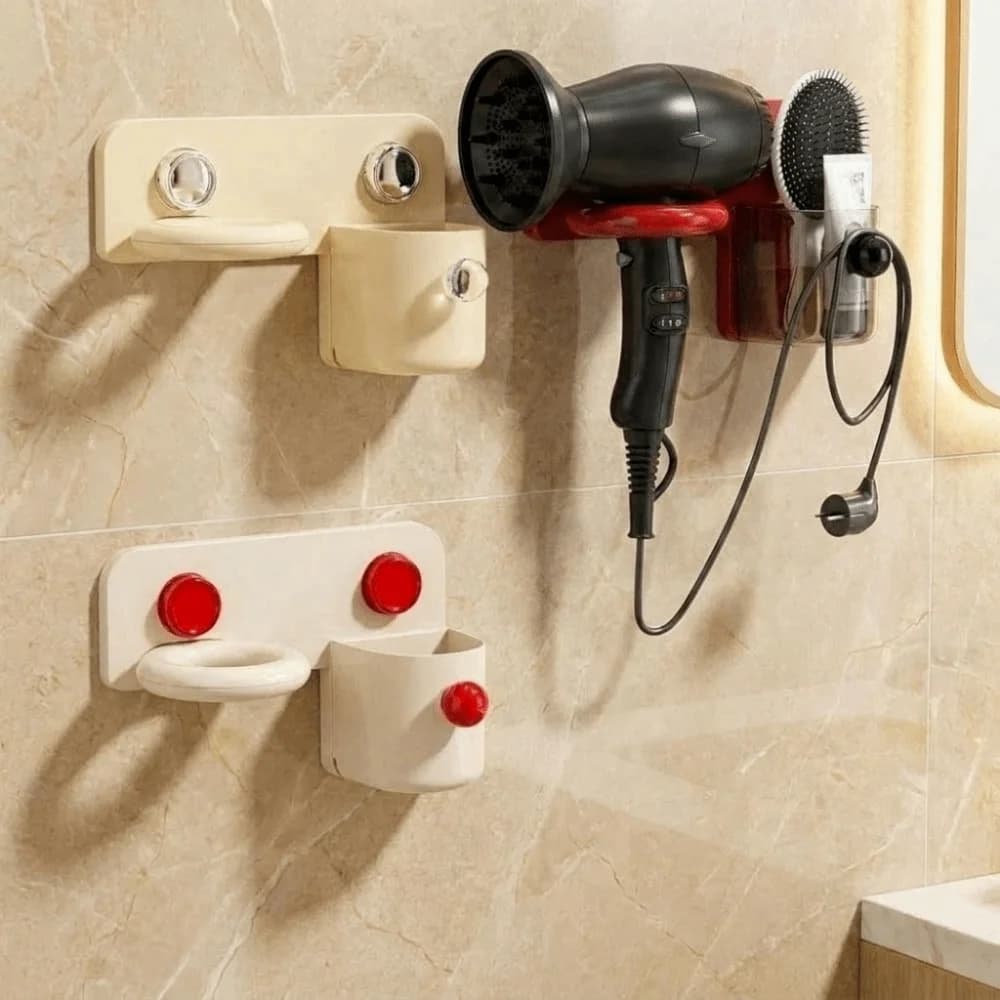 Plastic Hair Dryer Holder Punch Free Wall Mounted Hair Dryer Rack Space Saving with Storage Box Hair Dryer Storage Rack Bathroom