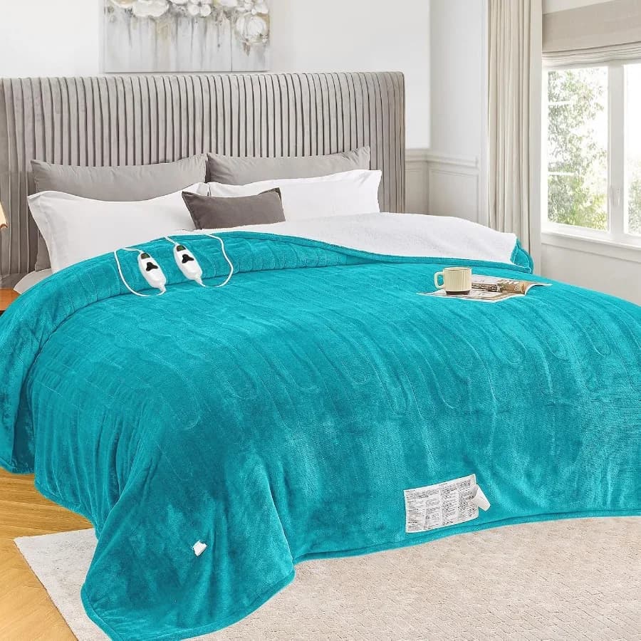 Coperta riscaldata elettrica king size 100"X90" Coperta riscaldante a doppio controllo con 10 livelli 1/2/4/6/8 ore Spegnimento automatico Sherpa morbido Chr