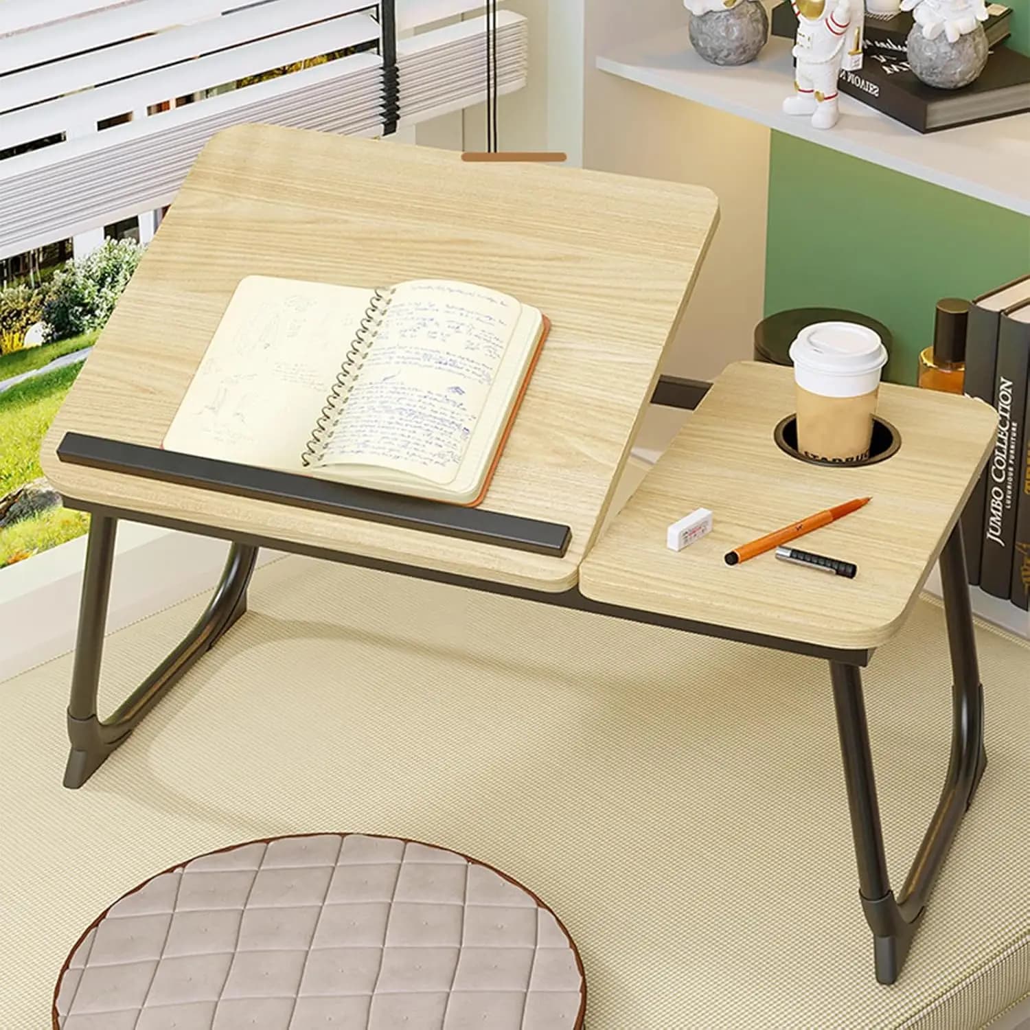 Scrivania per laptop da letto, tavolo vassoio portatile con portabicchieri, vassoio da scrivania per laptop per mangiare, lavorare, scrivere, leggere