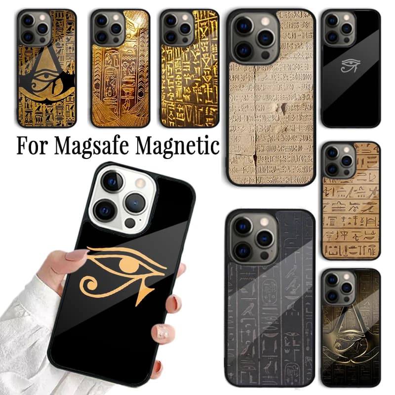 Cover per iPhone con Simboli Ieroglifici Egizi per iPhone 17 16 15 14 13 12 11 Pro Max Plus Magnetica Compatibile con Magsafe