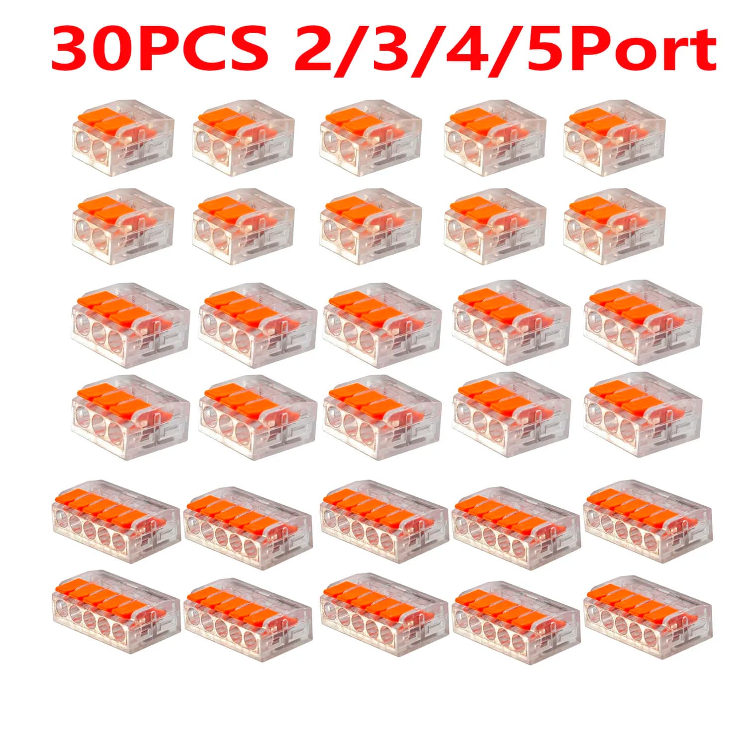 30-Piece Set of Orange Combination Cable Connectors 2-Port/3-Port/4-Port/5-Port Quick Cable Electrical Jacketed Connection Terminals