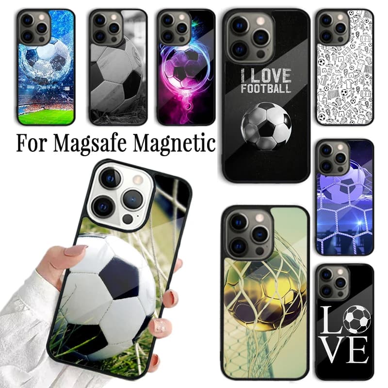 Cover per iPhone a tema calcio per iPhone 17 16 15 14 13 12 11 Pro Max Plus, magnetica compatibile con MagSafe