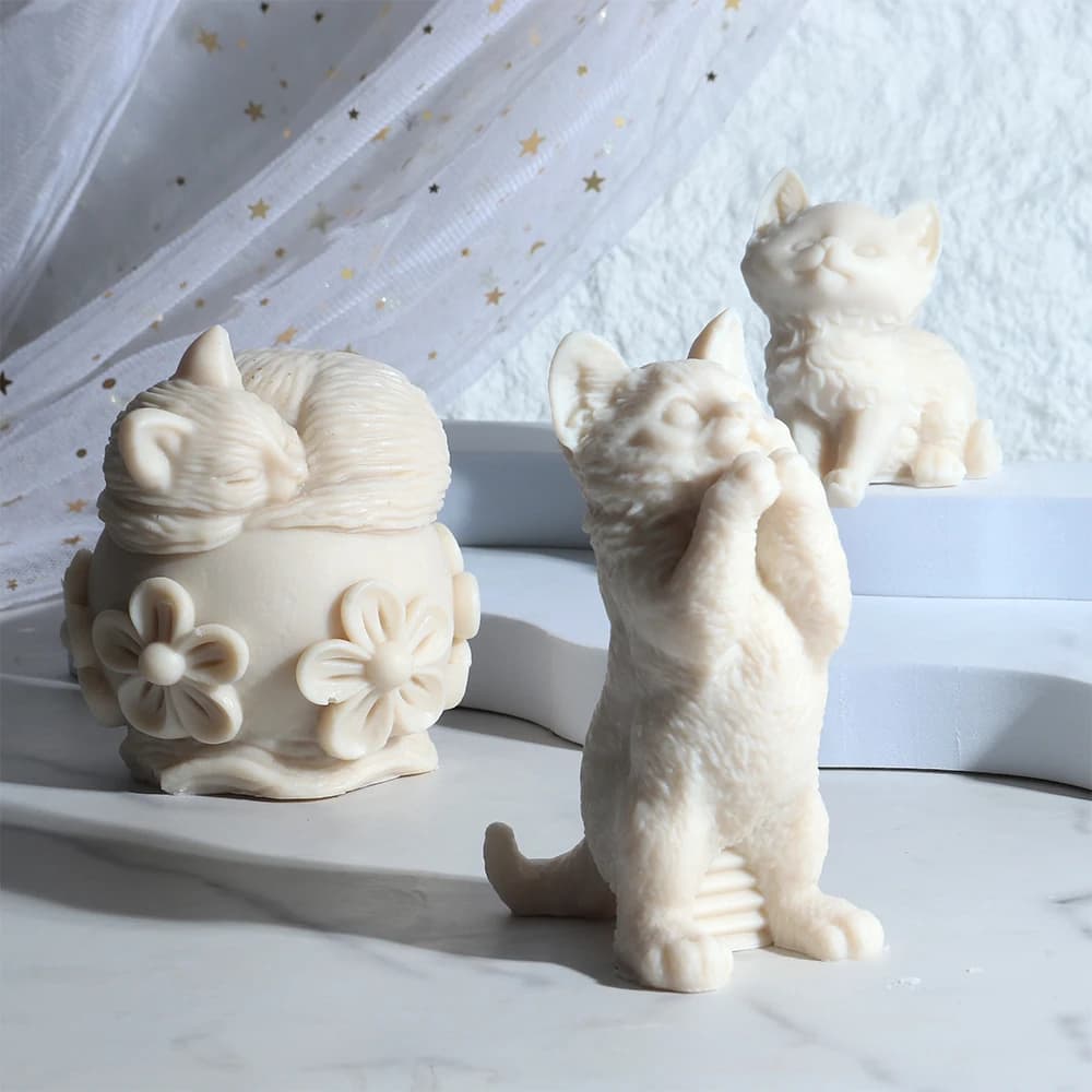3D Standing Praying Cat Candle Silicone Mold DIY Resin Plaster Animal Kitten Ornament Mould Scented Candle Making Supplies