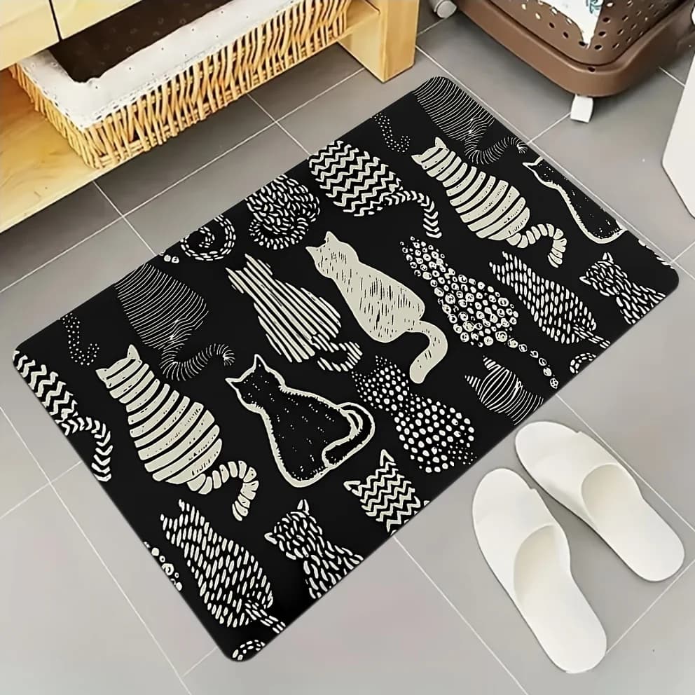 Tappetino per Gatti in Terra Diatomacea Nera, Assorbente, Geometrico, per Bagno, Cucina, Corridoio, Decorazione