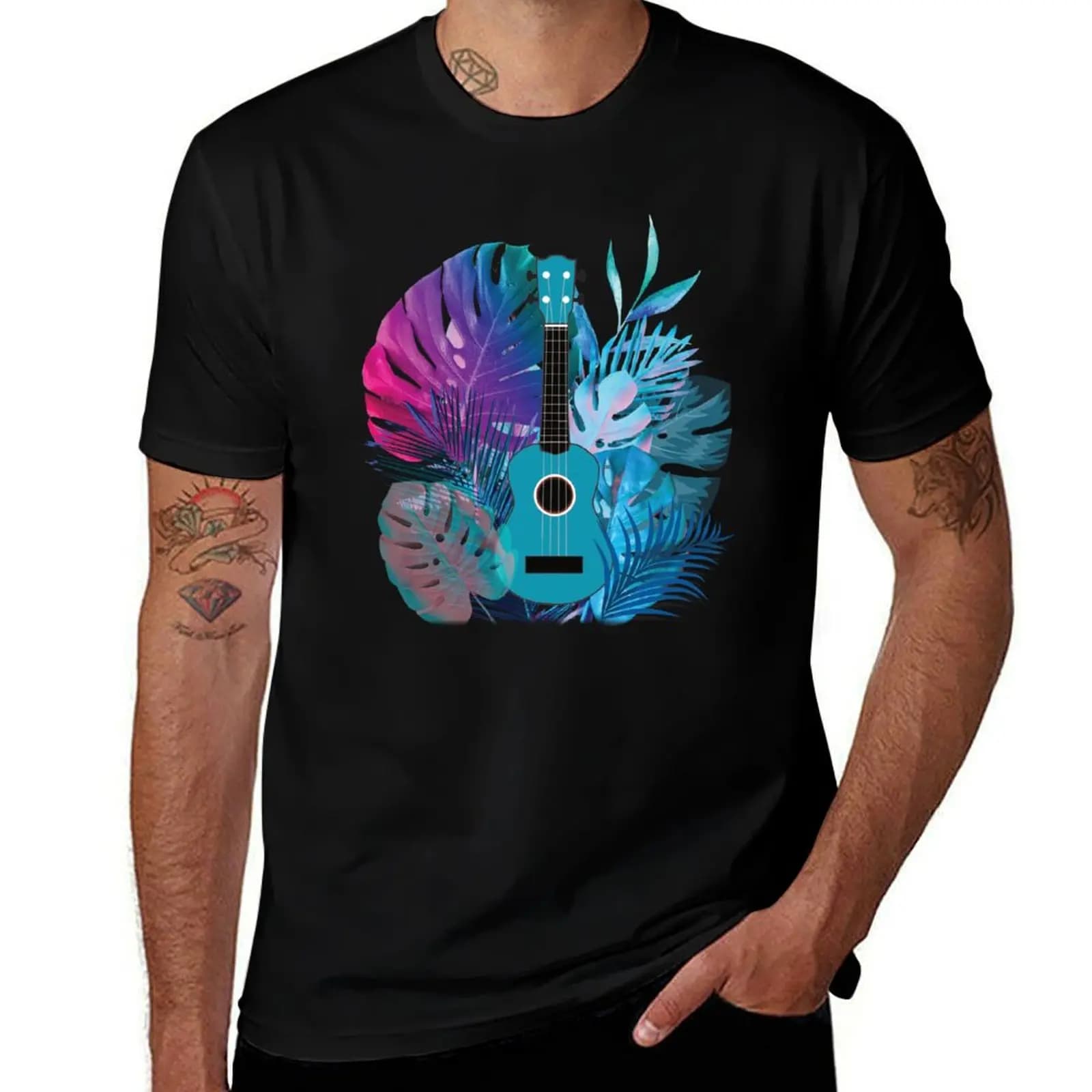 Ukulele still life T-Shirt Basic Solid Tee for Daily Use