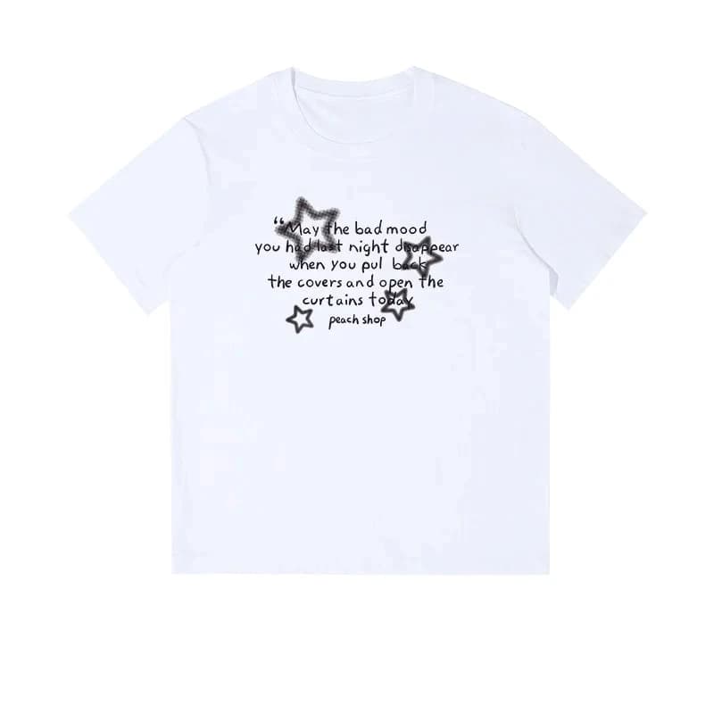Minimalist Star Text Print Short-sleeved T-shirt Women's Men's White Casual Tee Korean Style Versatile Crew Neck Simple Y2k Tops