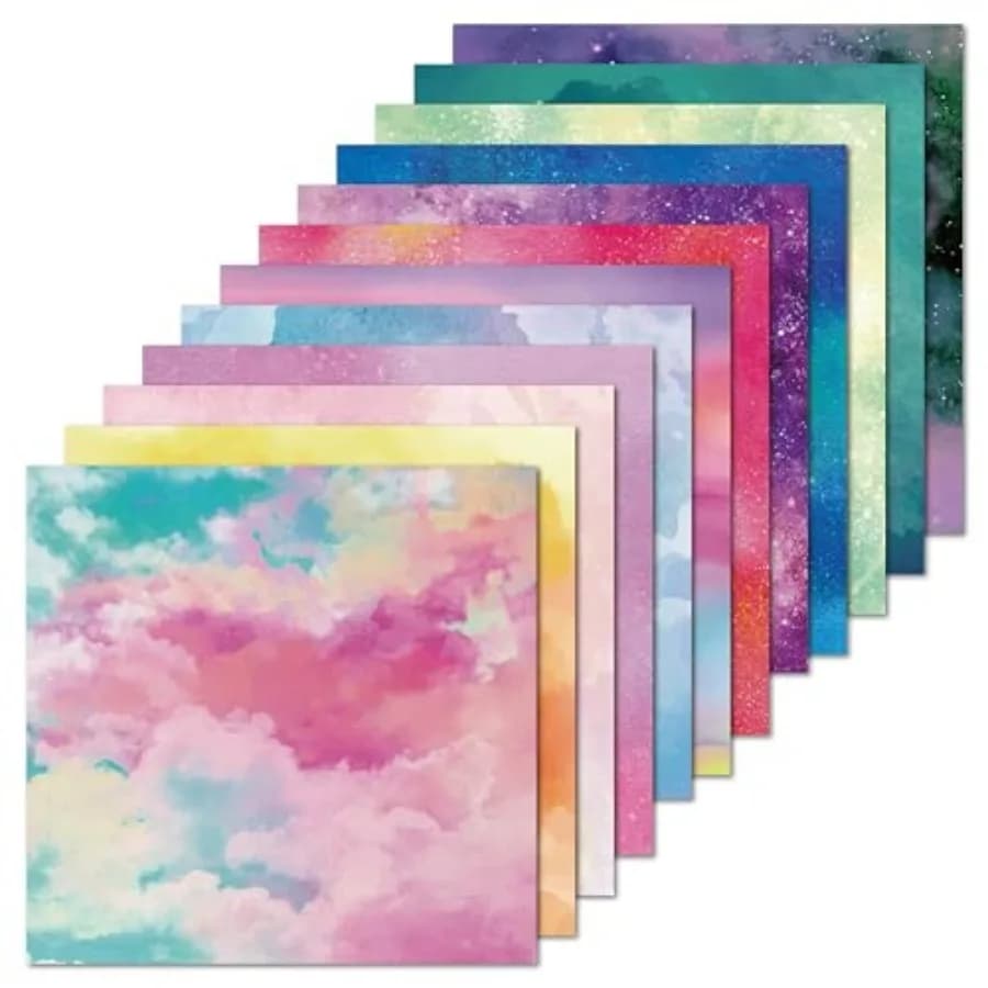 3 sheets Scrapbooking Cardstock Decorative Paper Pack - Shimmer Watercolor - for Card Making Journaling Planner Origami Scrapbo