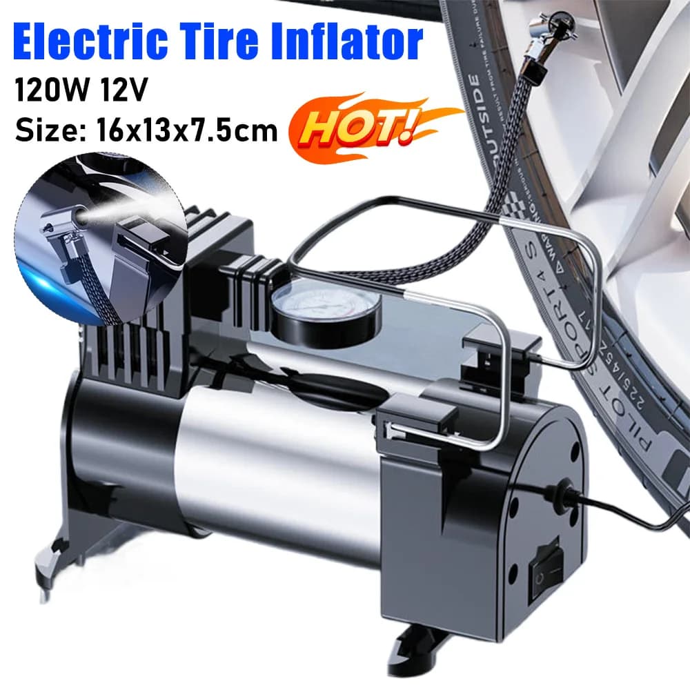 Mini Compressore d'Aria per Pneumatici Auto 12V, Gonfiatore Elettrico con Manometro, Compressore d'Aria Portatile in Metallo Resistente