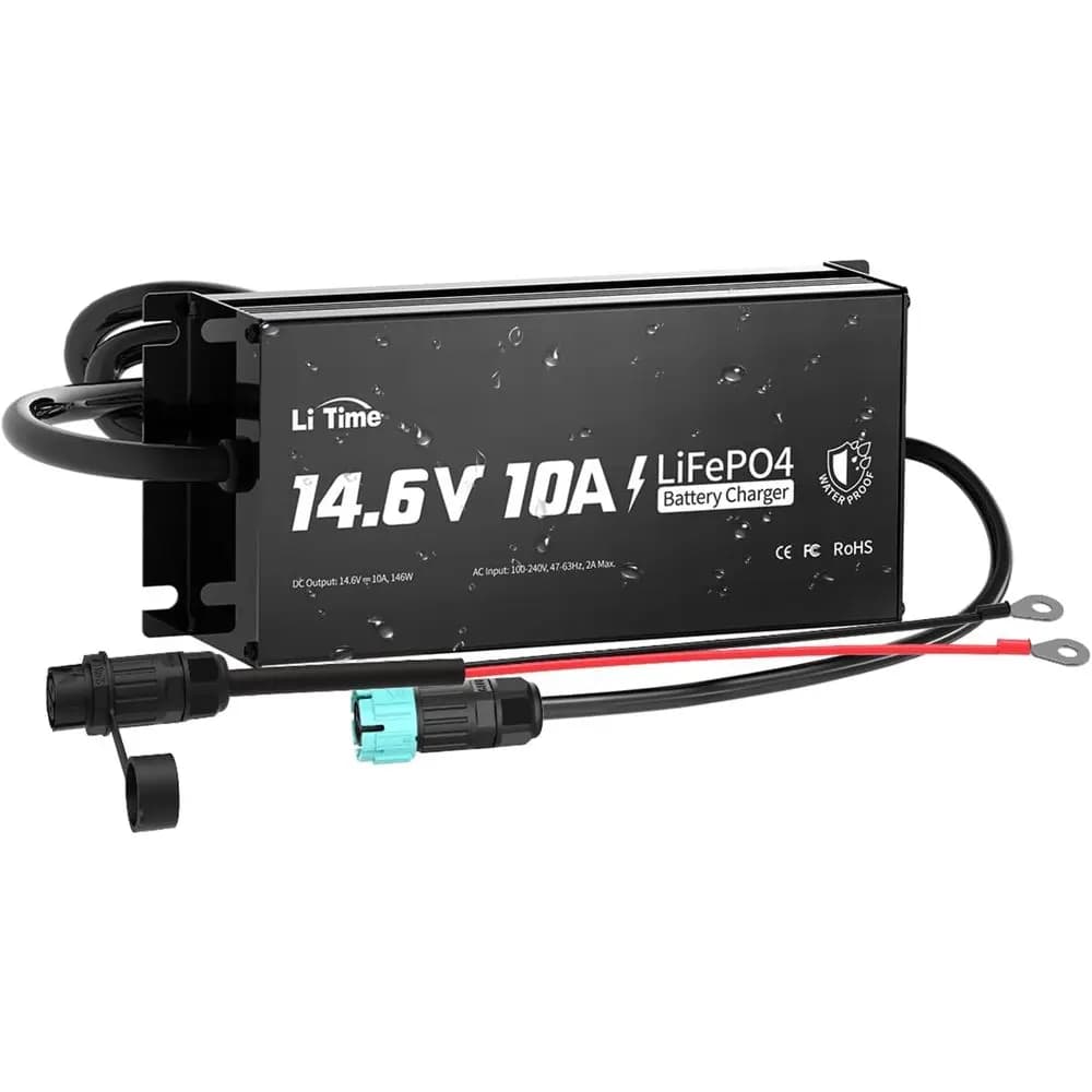 Caricabatterie integrato LiFePO4 impermeabile IP65 da 14,6 V 10 A, ricarica rapida, 4 protezioni di sicurezza, miglior prestazioni di ricarica, estendere la luce