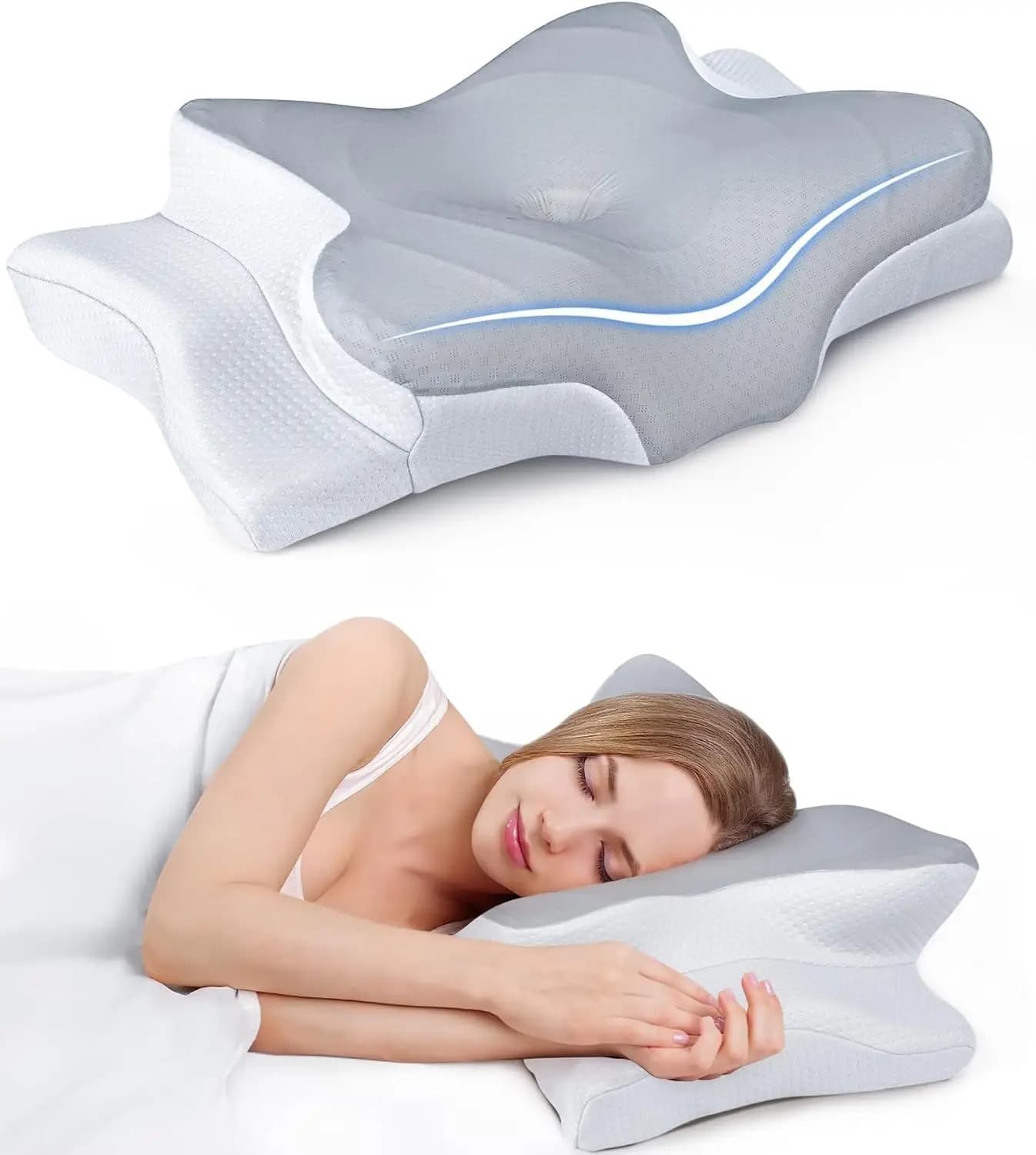 Cuscino rinfrescante per il collo Ultra Pain Relief, in memory foam ergonomico regolabile per chi dorme su un fianco, sulla schiena o sullo stomaco