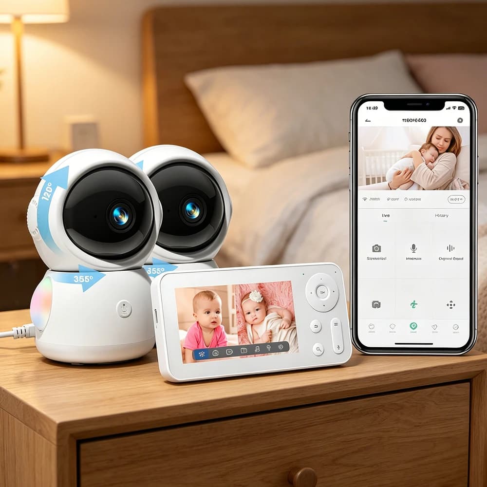 2K Baby monitor Wi-Fi con schermo e controllo dell'APP Fotocamera per bambini da 3 MP Rilevamento di movimento e pianto Monitoraggio dell'intelligenza artificiale 4,3" Telefono per bambini Visione notturna Conversazion