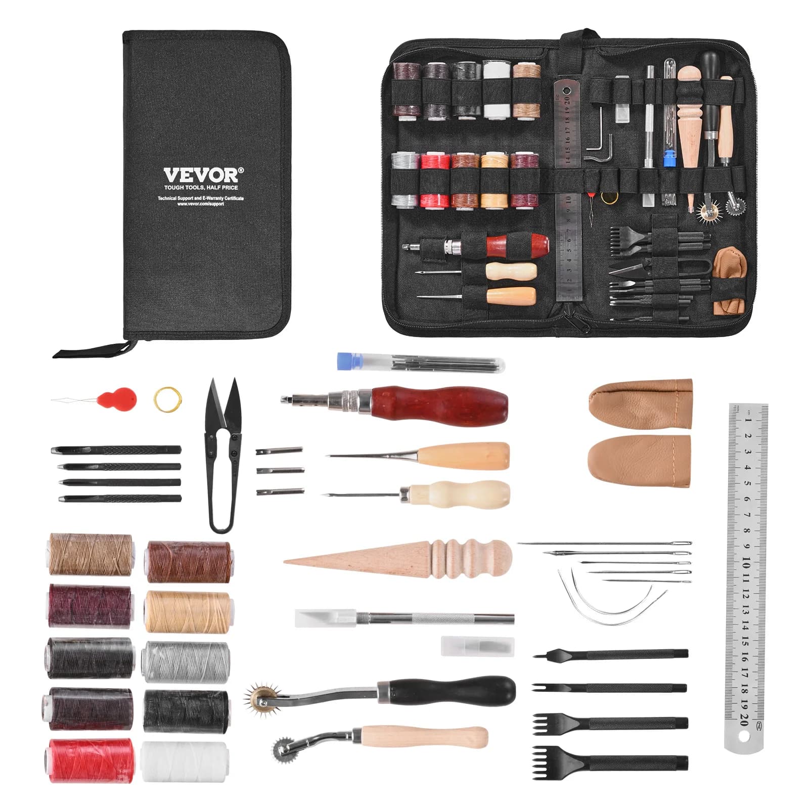 SucceBuy 38/59/61/72/92 pieces Kit of tools for working leather Handmade tools in leather Storage bag Engraving sewing Molding tools